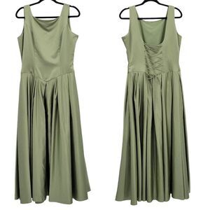 Vintage 80's‎ Maiden Dress Gown 16 Sage Green Satin Corset Back Full Fairycore